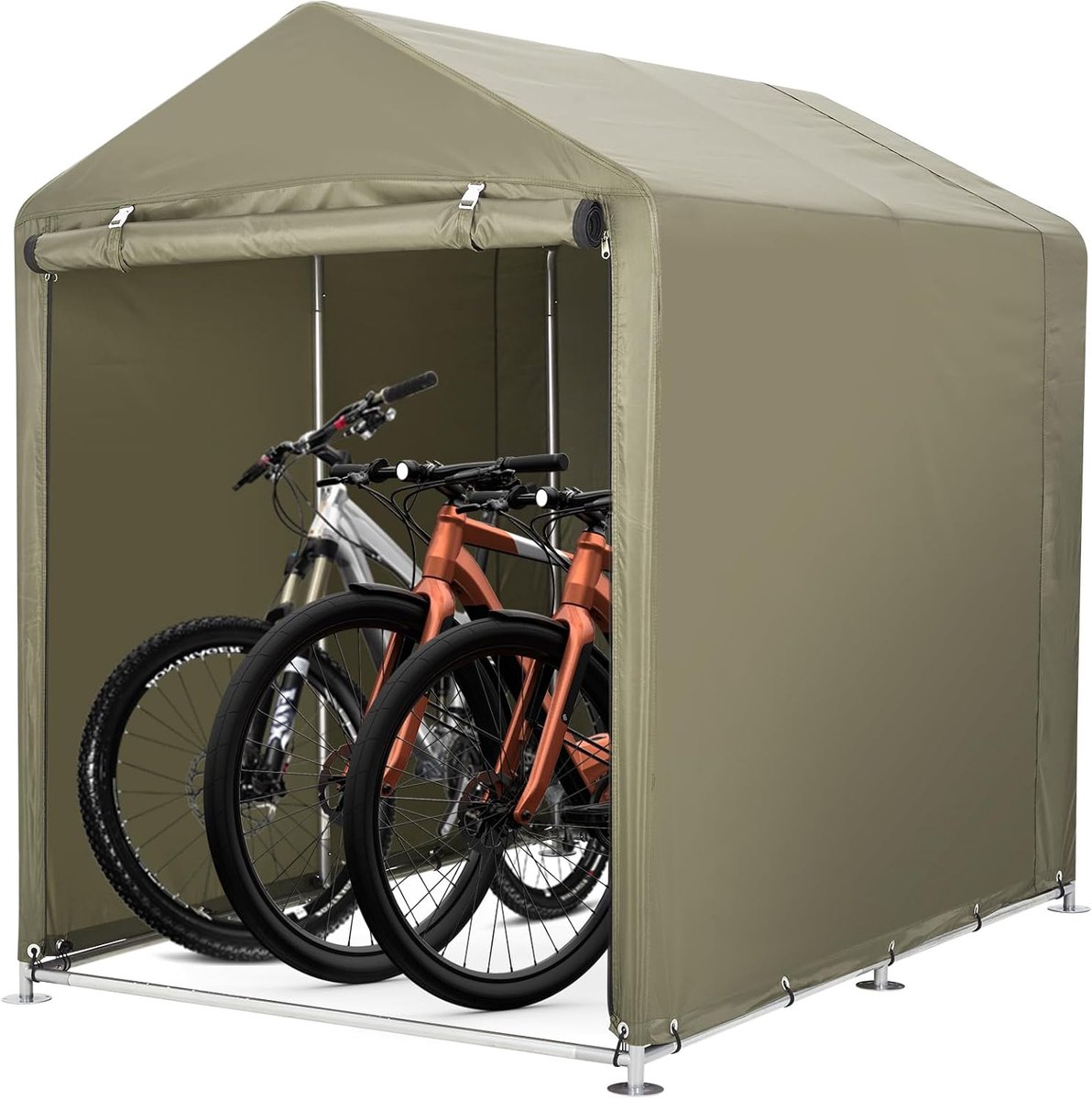 Fietsenstalling met Puntdak, Opbergtent voor Buiten, Opvouwbare Tuinberging voor Fietsen en Tuingereedschap, Waterdicht met Stevig Frame, 180 x 120 x 163 cm, Legergroen