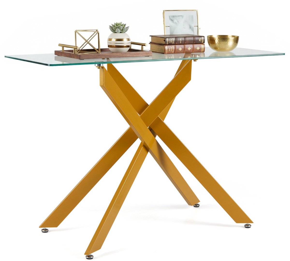 SureDeal® - Consoletafel - Glazen Moderne Haltafel - Transparant Blad Gehard - Stevige Metalen Buispoten - 115x45x78 cm - Goud