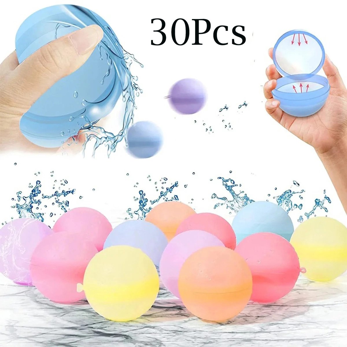 30 herbruikbare waterballonnen voor kinderen en volwassenen – buitenactiviteiten, kinderbadje, strand, badspeelgoed, waterbommen (niet-magnetisch), strandspeelgoed