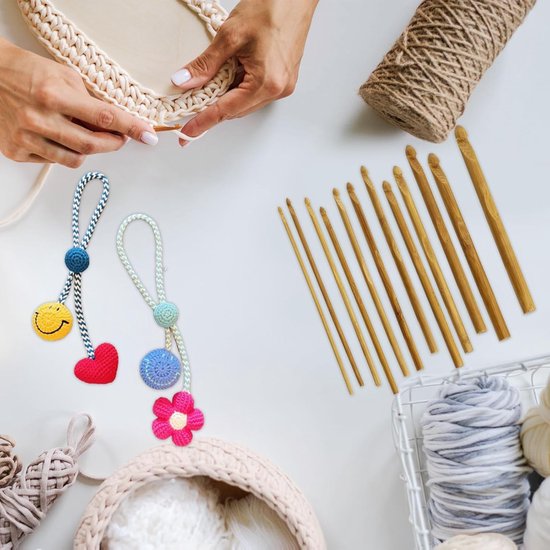 Haaknaaldset met 12 maten, gemaakt van bamboe en hout, inclusief accessoires voor katoen, wol en zijde, perfect voor zowel beginners als ervaren haakliefhebbers — afbeelding 4
