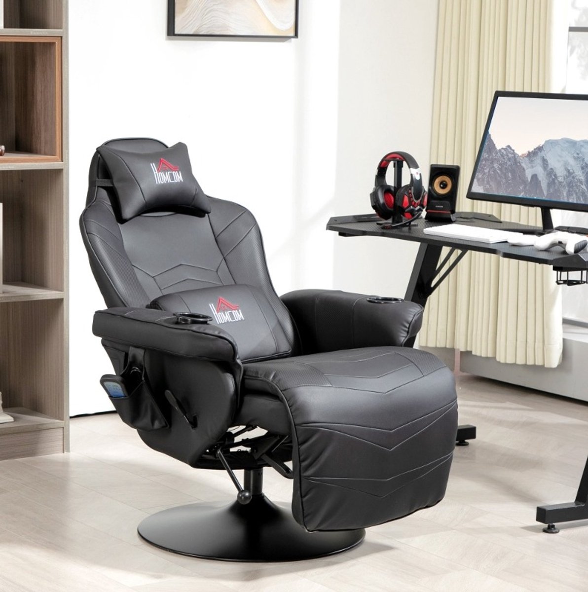 DESMIU Gamingstoel - Massage Relaxfauteuil Met 150° Verstelbare Rugleuning En Voetsteun - Voor Gaming En Ontspanning - Kunstleer - Zwart