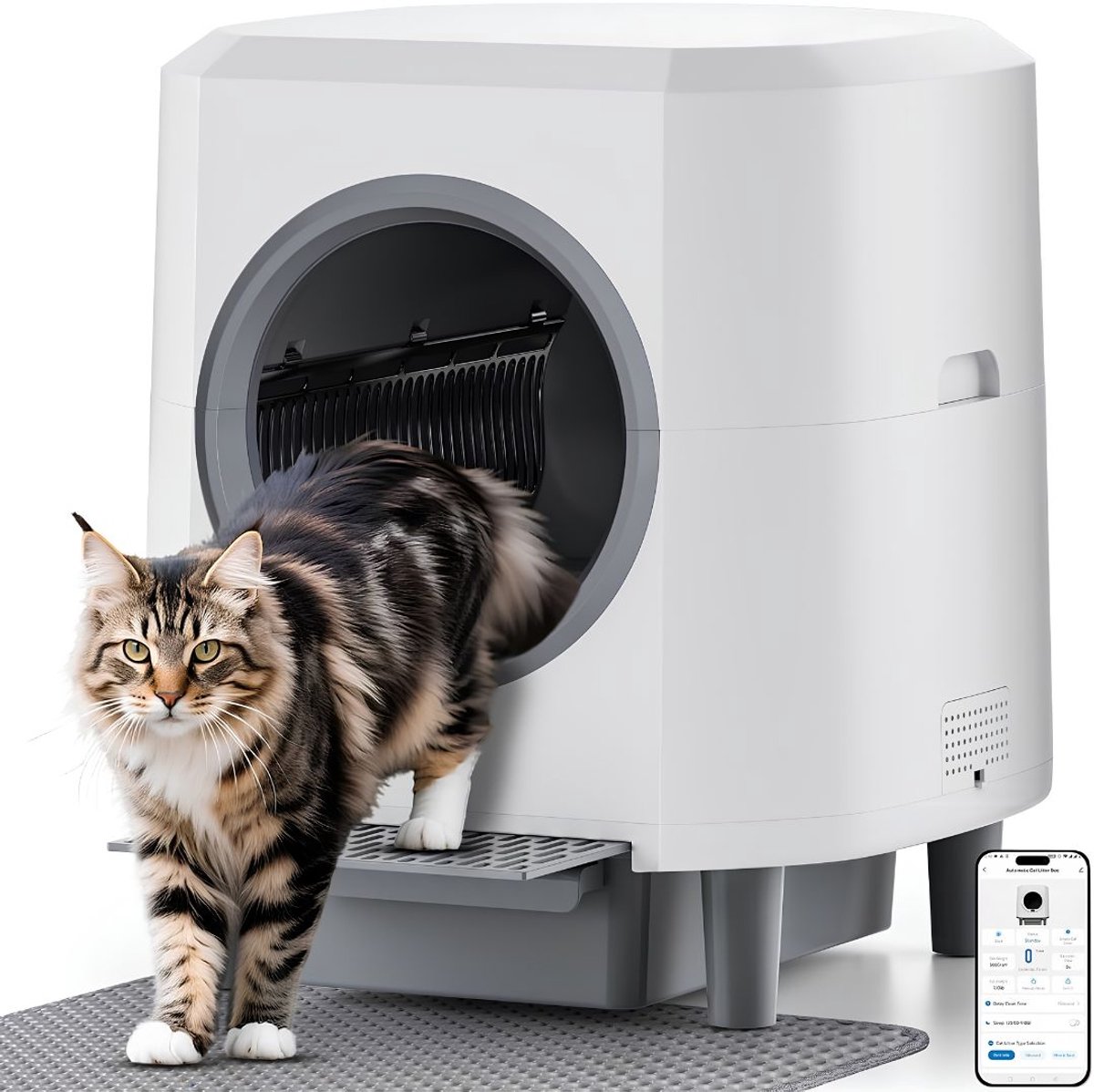 TYR® Zelfreinigende Kattenbak - Kattenbakmat - Ellenpent - Sensor - Wit - 56cm x 51cm x 58cm