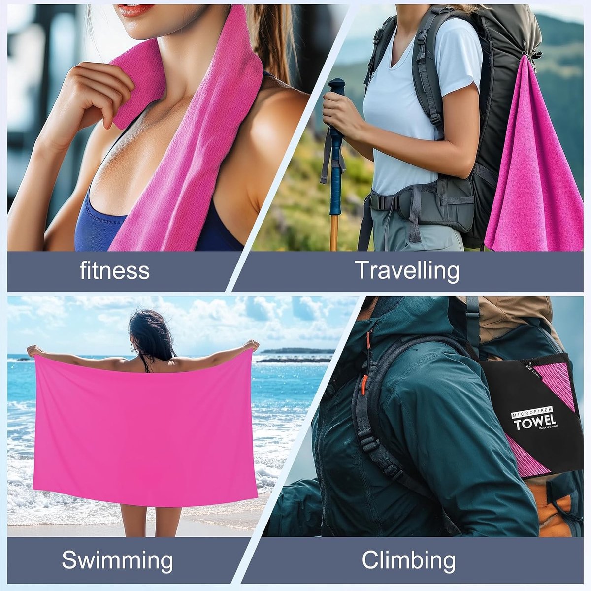Sneldrogende microvezel handdoek voor sport, reizen en strand, 40 x 80 cm, ideaal voor fitness en outdoor activiteiten