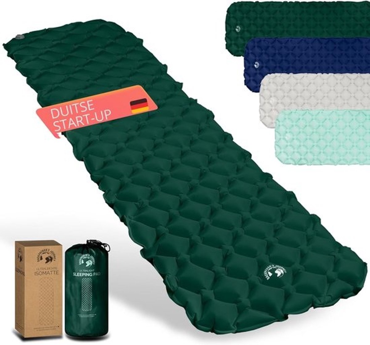 Backpacker's Journey Isomat Camping Matras Outdoor Luchtmatras, Ultralicht met Kleine Pakmaat, Ideaal voor Wandelen, Kamperen en Outdoor (Donkergroen)