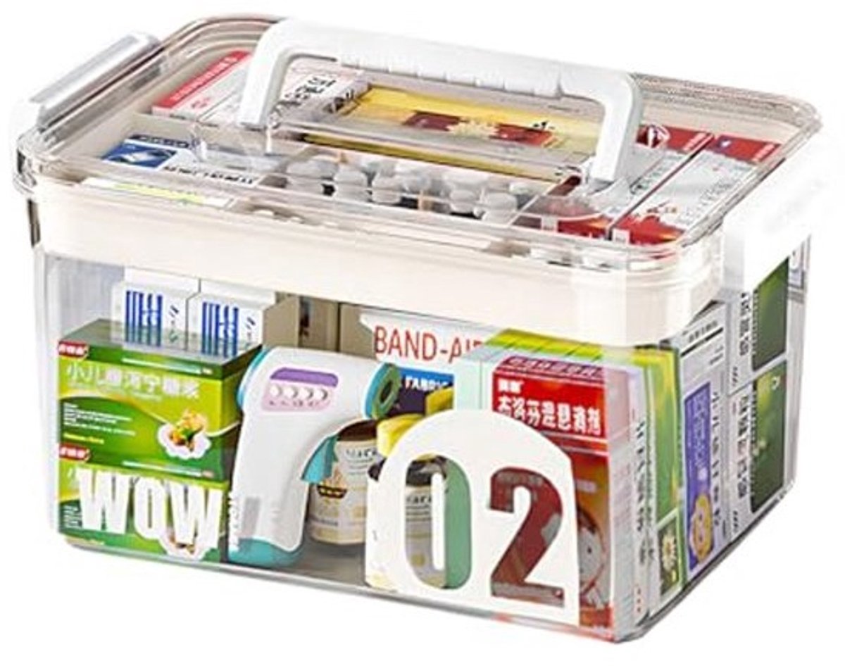 Marjoramy Medicijndoos, dubbellaags, medicijndoos, huisapotheekdoos met handvat en uitneembaar vak, voor medicijnen, cosmetica, gadgets, medicijnkoffer voor thuis