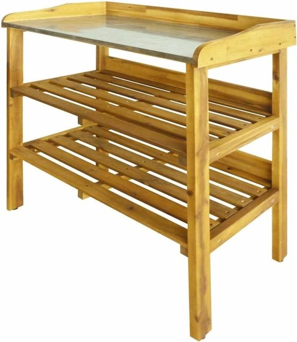 Oppottafel van Acaciahout met 2 Schappen en Zinken Blad - Tuin, Balkon en Terras