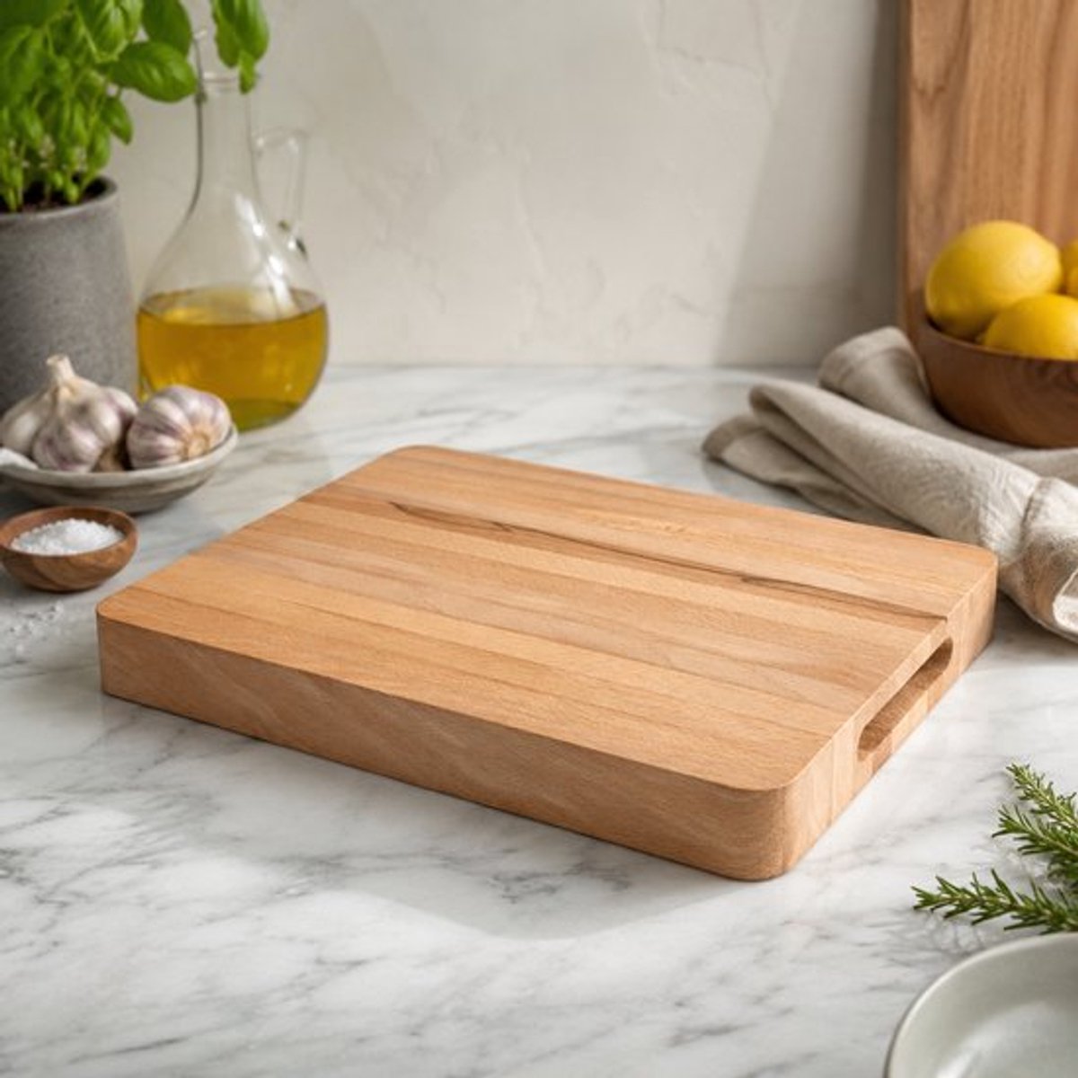 StadsPlanken Snijplank met Handvatten Geolied Beukenhout Hakblok en Serveerplank 38x28x4 cm
