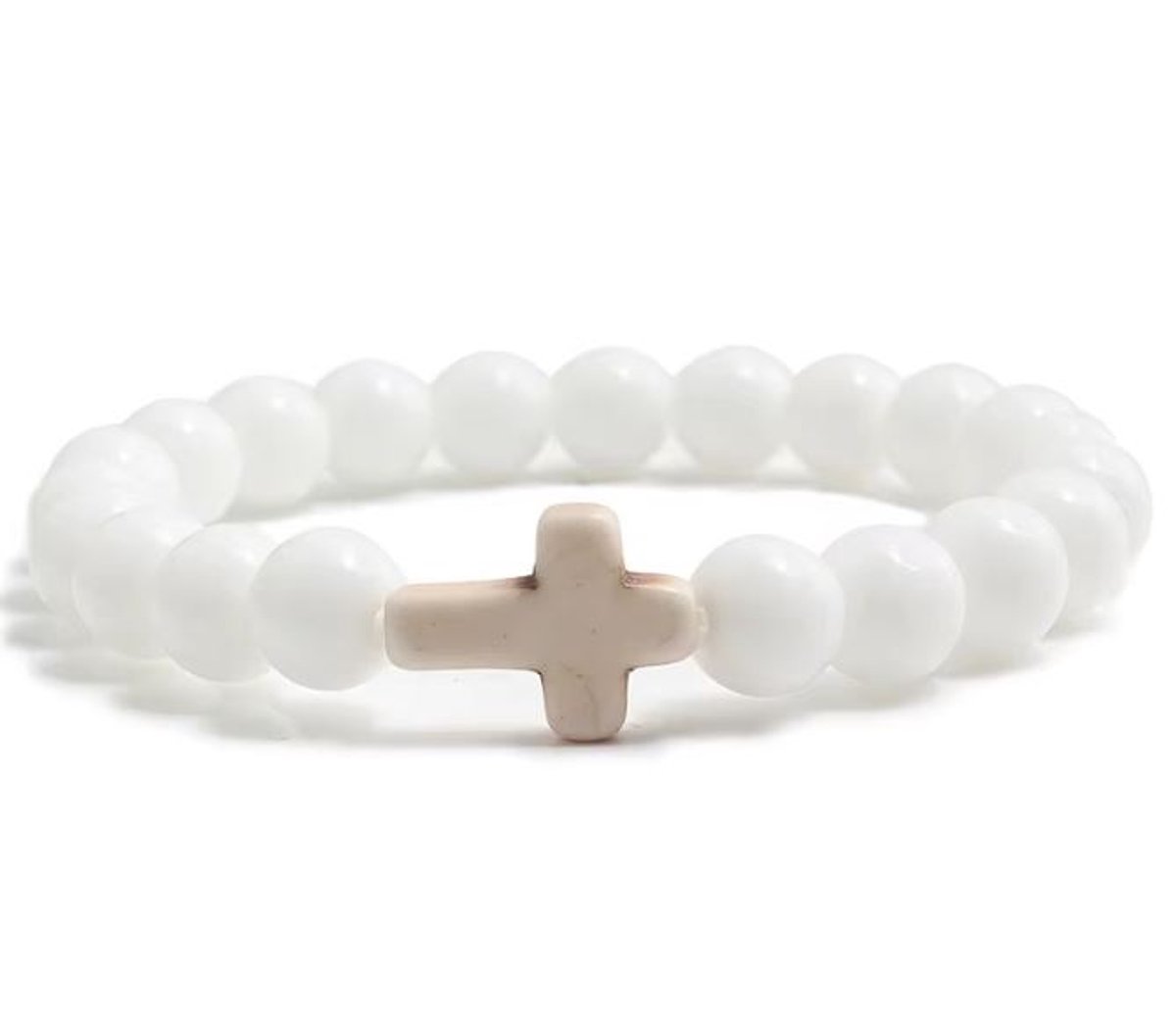 Kruis armband heren - Jezus - Christelijk - bijbel kralen Wit glans - 20 cm