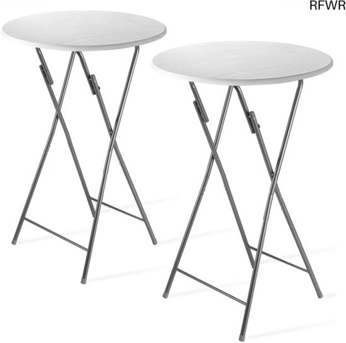 RFWR® Set van 2 Inklapbare Ronde Statafels voor Feesten - Wit, Houtlook of Marmerlook 110cm Hoog, Ø60cm