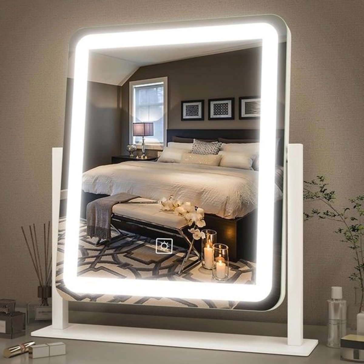 Grote Verlichte Make-upspiegel met Dimbare LED en Touchscreen Functie