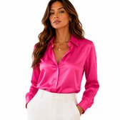 Satijnen Dames Blouse - Overhemd - Roze - Linnen