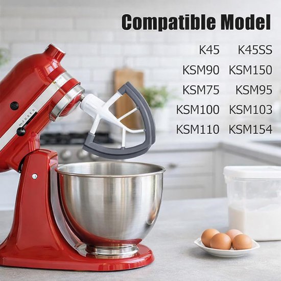 Mixer Accessoire - Platte Klopper - Bakken Mengen - Flexibele Siliconen Rand - 4.5-5QT - Grijs Wit — afbeelding 5
