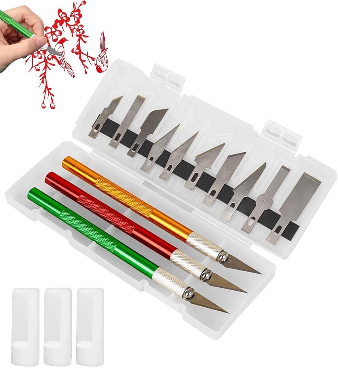 Precisie Snijmes Set voor DIY Kunstprojecten - 3 Stuks met 10 Vervangbladen voor Creatief Snijden en Raamfolie Bewerking