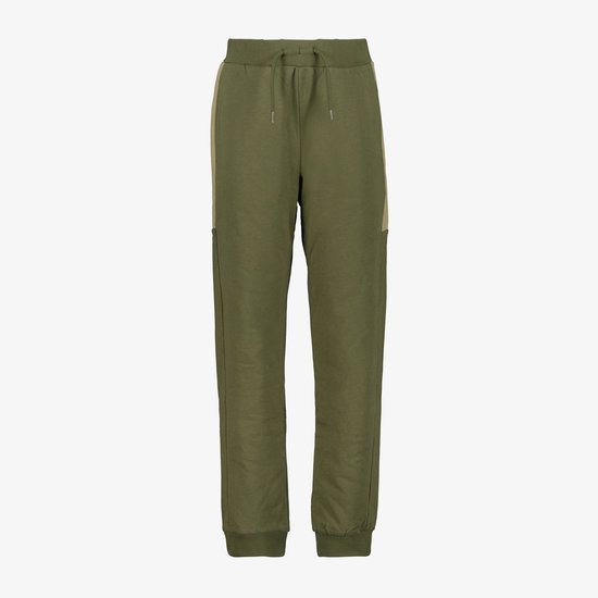 Olijfgroene joggingbroek met beige zijpanelen, elastische tailleband met trekkoord en geribde boorden.