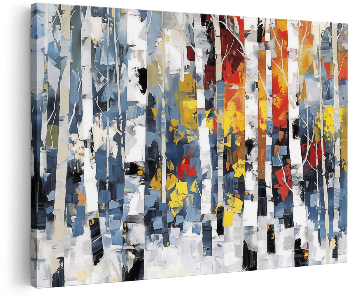 Artaza Canvas Schilderij Abstract Kunstwerk van Berkenbomen - 180x120 cm - Groot - Wanddecoratie Woonkamer - Schilderijen - Muurdecoratie