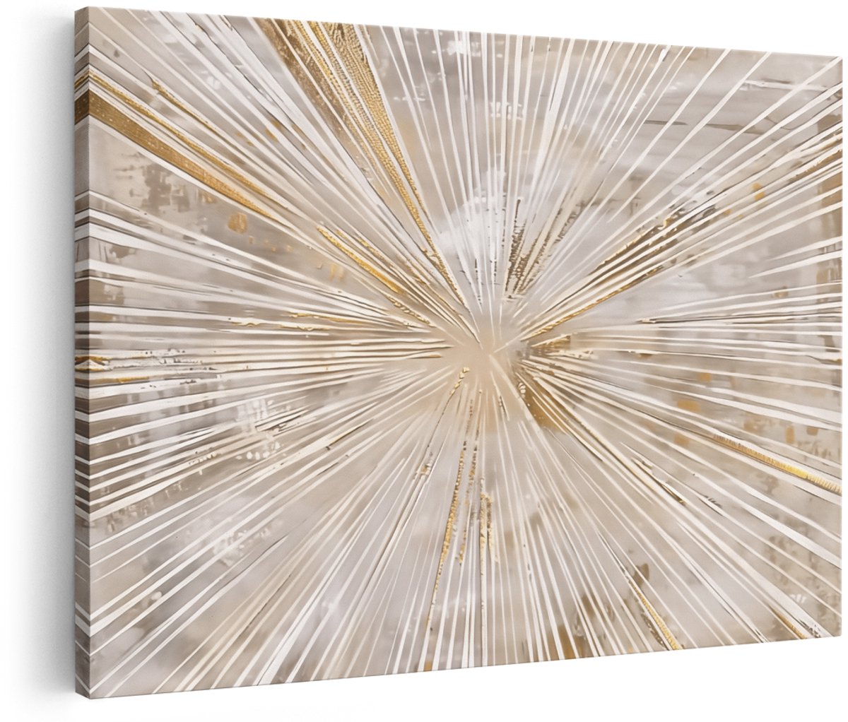 Artaza Canvas Schilderij Gouden Uitbarsting van Licht op een Witte Achtergrond - 180x120 cm - Groot - Wanddecoratie Woonkamer - Schilderijen - Muurdecoratie