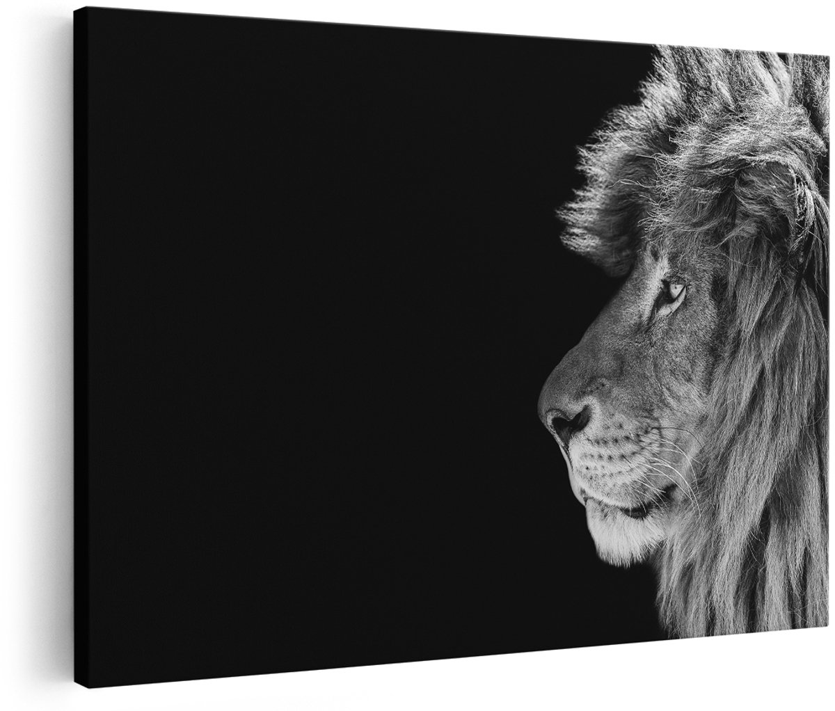 Artaza Canvas Schilderij Leeuw - Leeuwenkop - Zwart Wit - 180x120 cm - Groot - Foto Op Canvas - Wanddecoratie Woonkamer