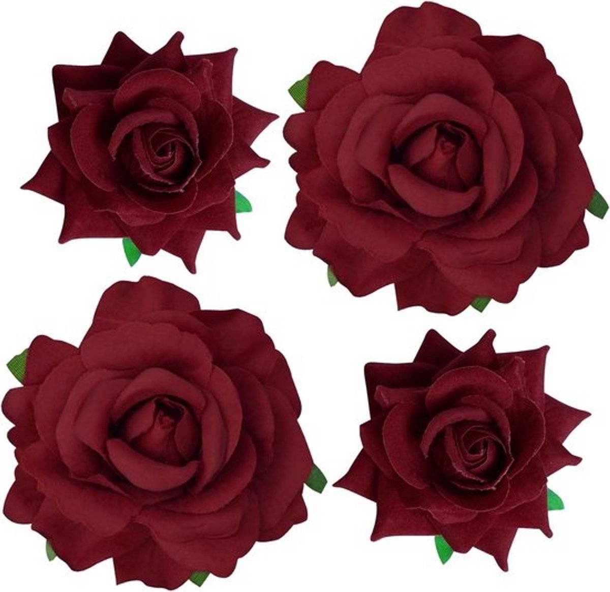 Set van 4 Grote en Kleine Stof Roos Haarclips en Broches in Donkerrood