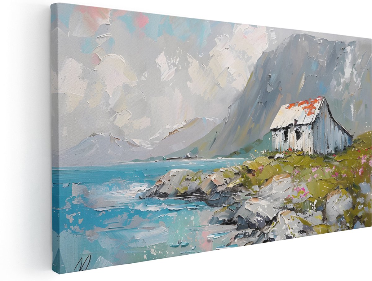 Artaza Canvas Schilderij Kustlandschap - 180x90 cm - Groot - Wanddecoratie Bergen - Muurdecoratie Zee - Kamer Accessoires Woonkamer