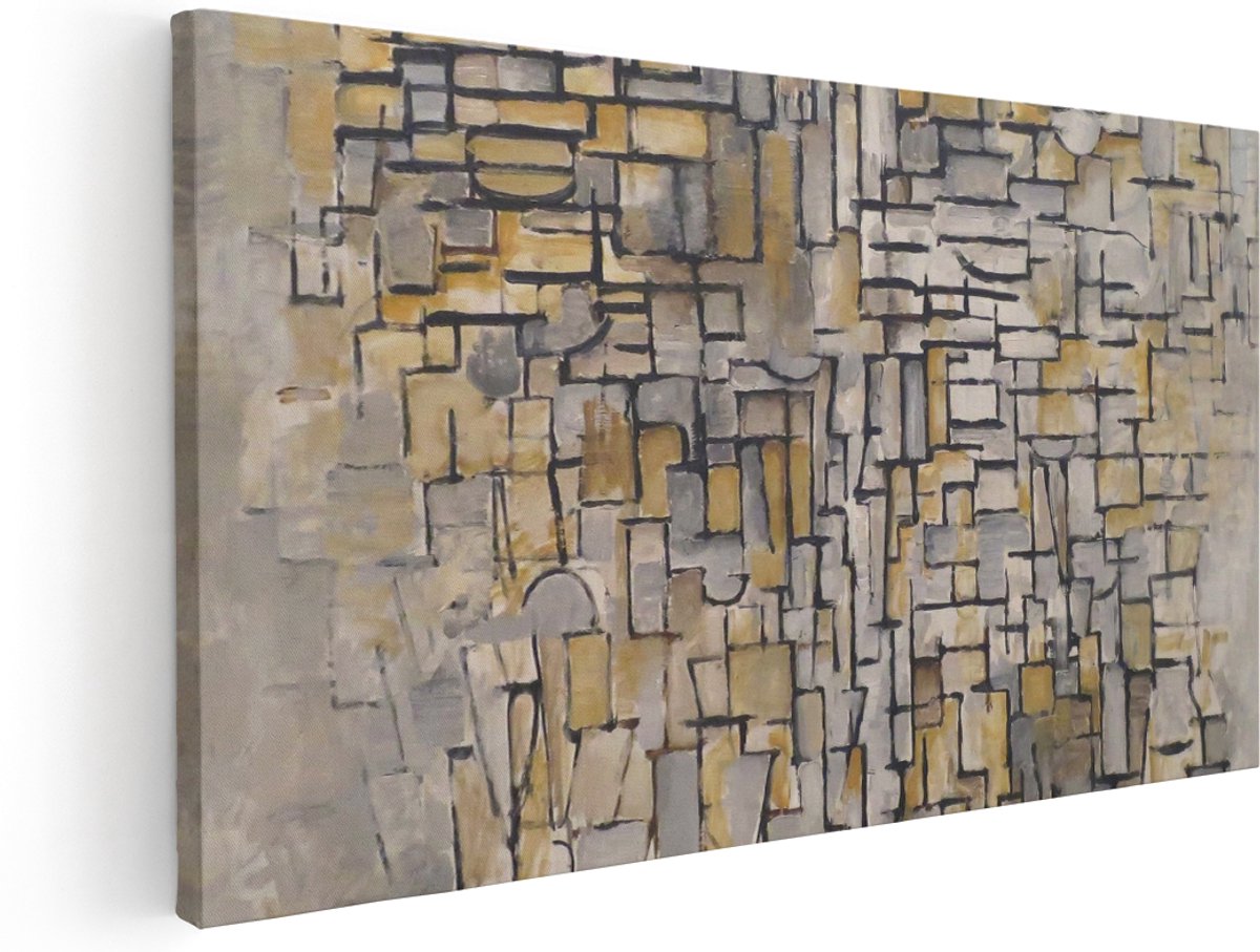 Artaza Canvas Schilderij Abstracte Compositie - 180x90 cm - Groot - Wanddecoratie Geometrisch - Muurdecoratie Mondriaan - Kamer Accessoires Modern