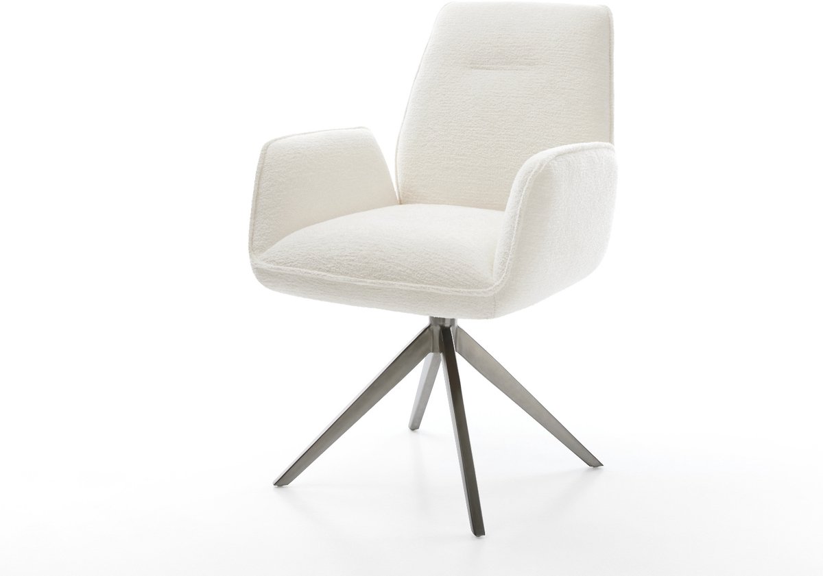 Eetkamerstoel Zoa-Flex kruisframe breed grafiet bouclé zacht beige 360° draaibaar rocker-functie pocketveer kern