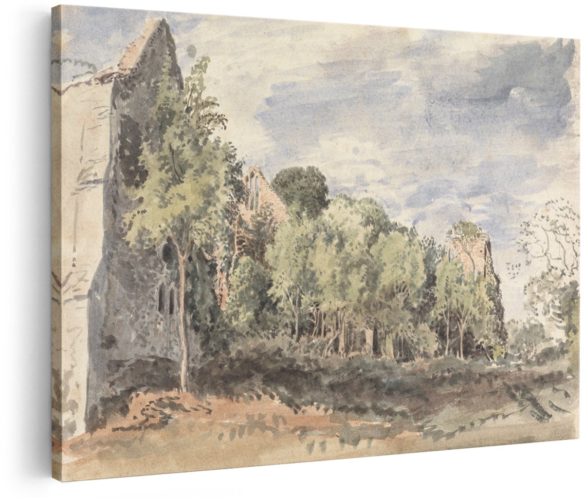 Artaza Canvas Schilderij Landschap - 180x120 cm - Groot - Wanddecoratie Vintage - Muurdecoratie Kerk Ruïne - Decoratie Bos Natuur