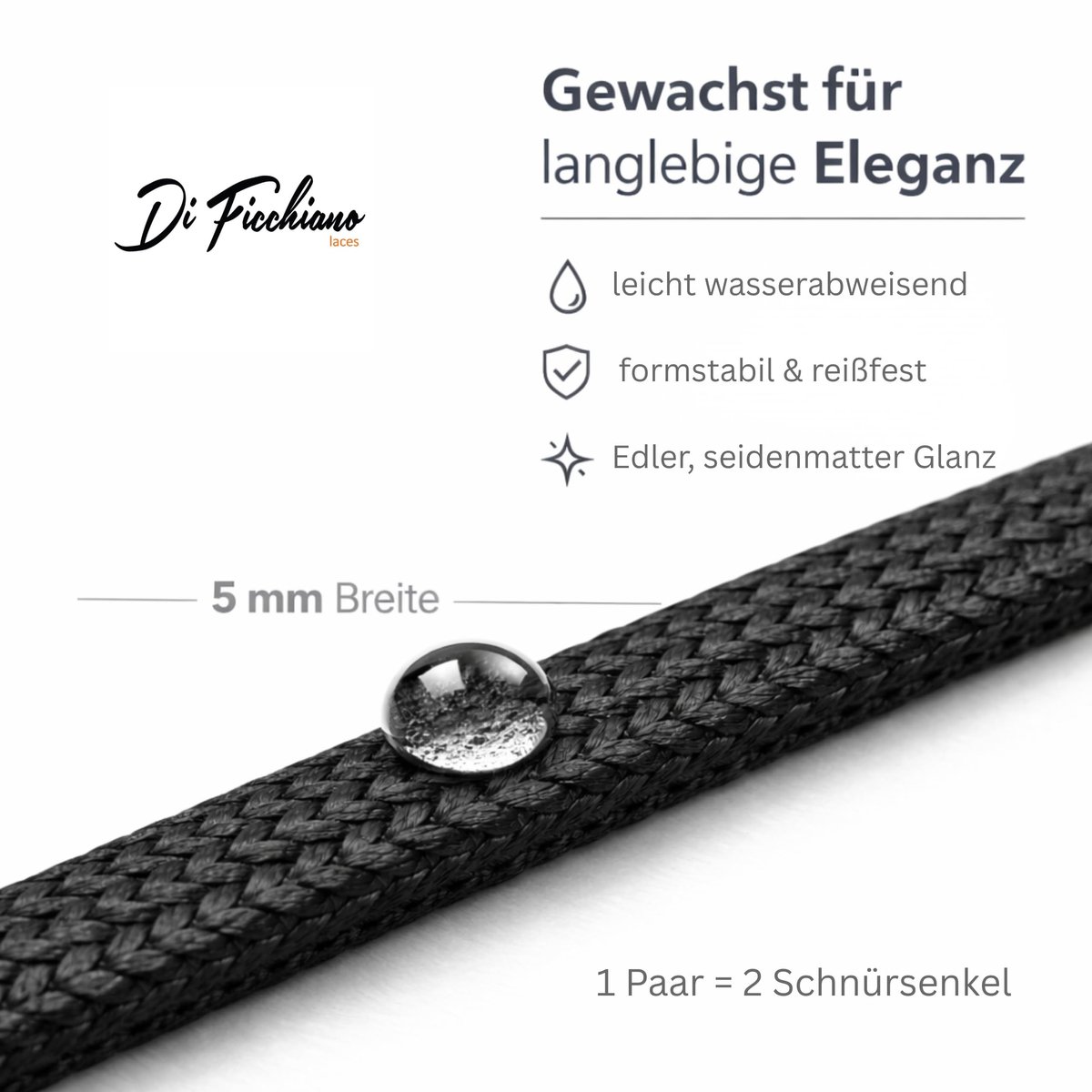 Di Ficchiano Schoenveters, scheurvaste veters, plat, diameter 5 mm, van fijn katoen/gewaxt, schoenveters voor - ShopVlot