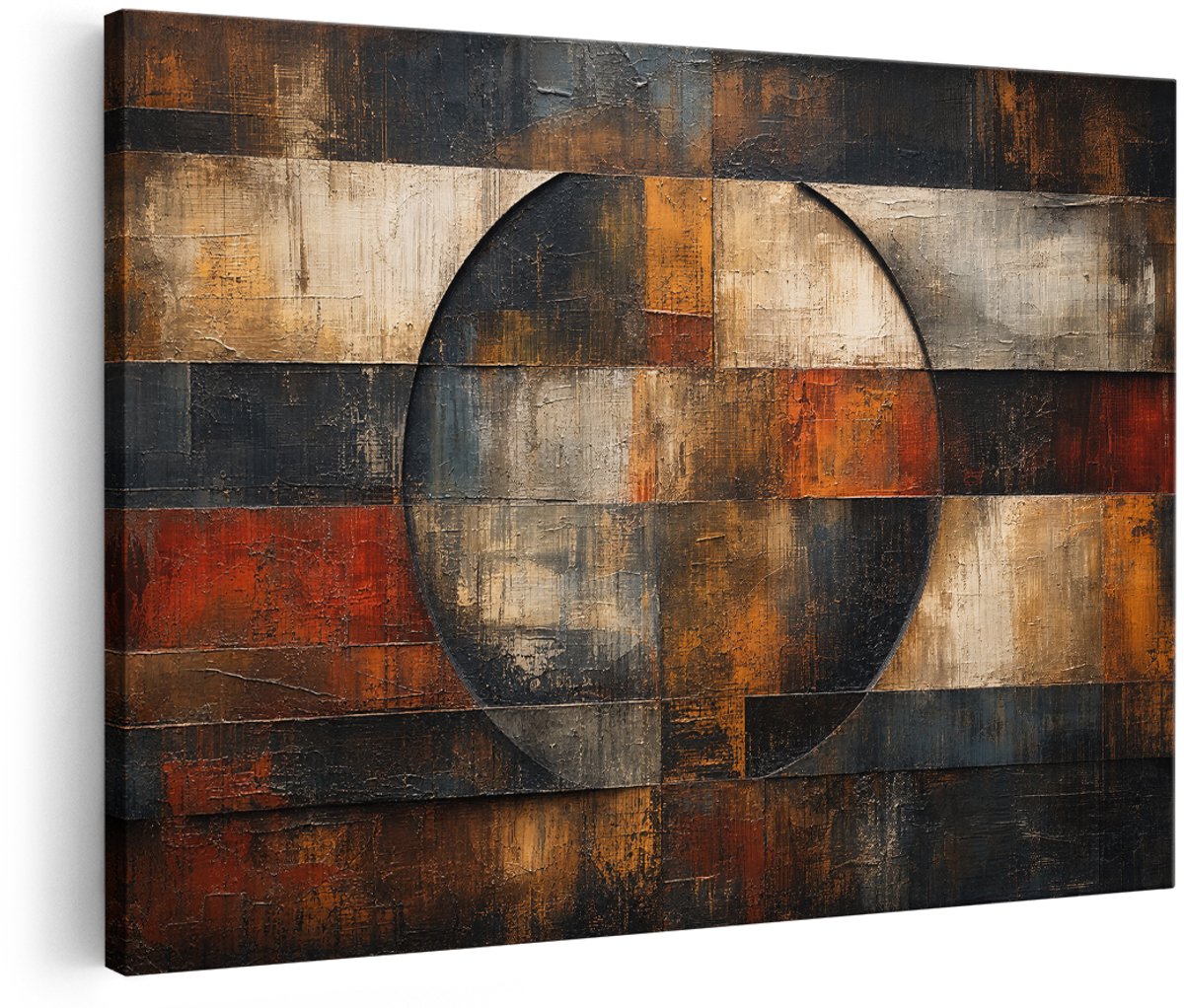 Artaza Canvas Schilderij Abstract Geometrisch Kunstwerk - Bruin en Zwart - 180x120 cm - Groot - Wanddecoratie Woonkamer - Schilderijen - Muurdecoratie