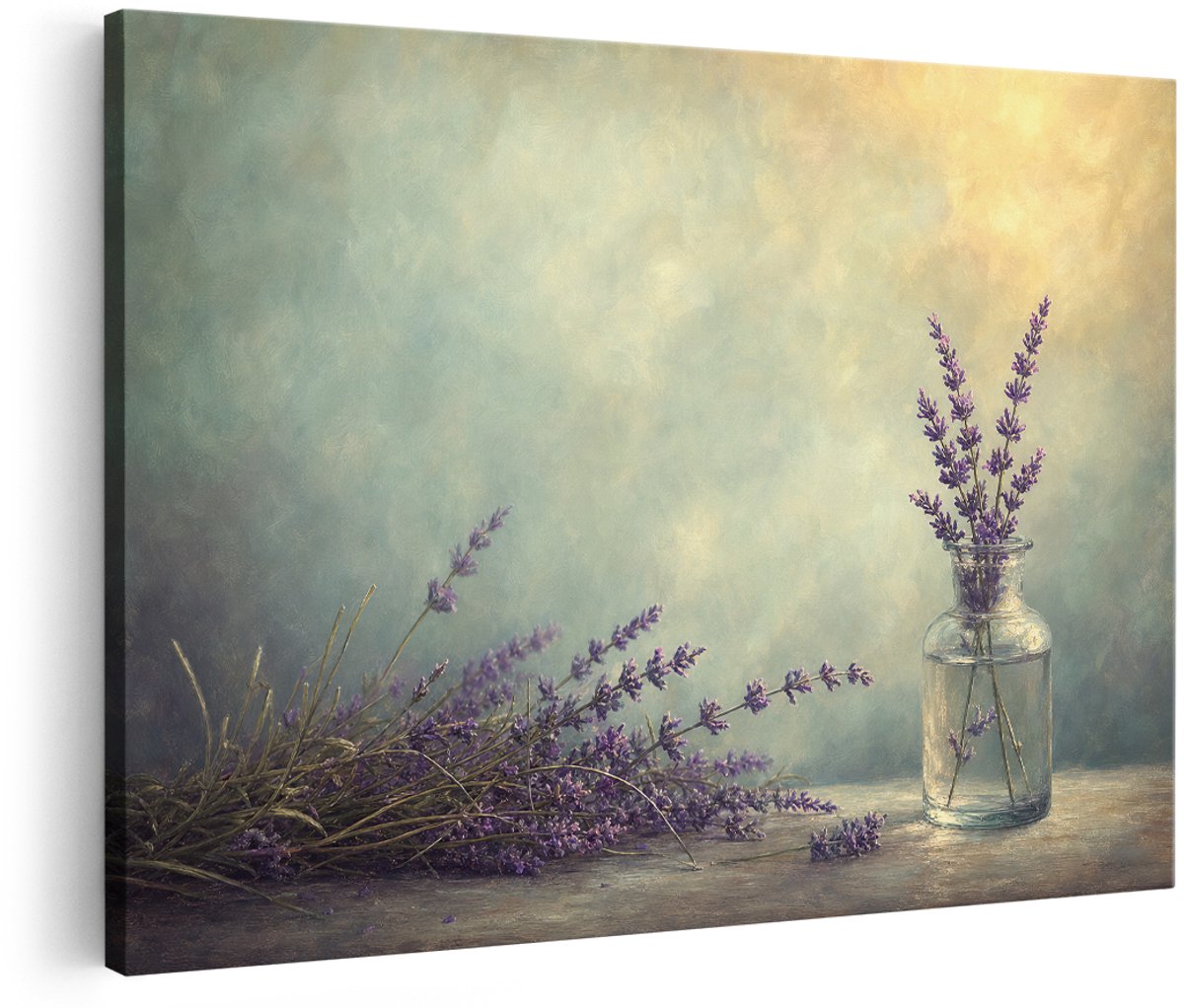 Artaza Canvas Schilderij Lavendel Bloemen - Vintage Sfeer Met Zacht Licht - 180x120 cm - Groot - Wanddecoratie Woonkamer - Schilderijen - Muurdecoratie