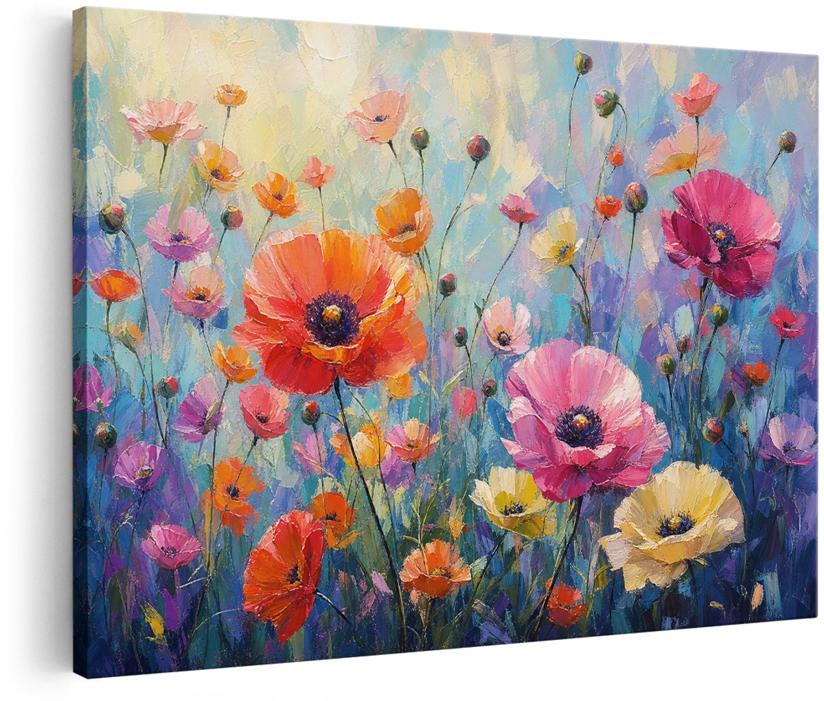 Artaza Canvas Schilderij Kleurrijke Bloemen - Abstracte Kunst In Zomerse Sferen - 180x120 cm - Groot - Wanddecoratie Woonkamer - Schilderijen - Muurdecoratie