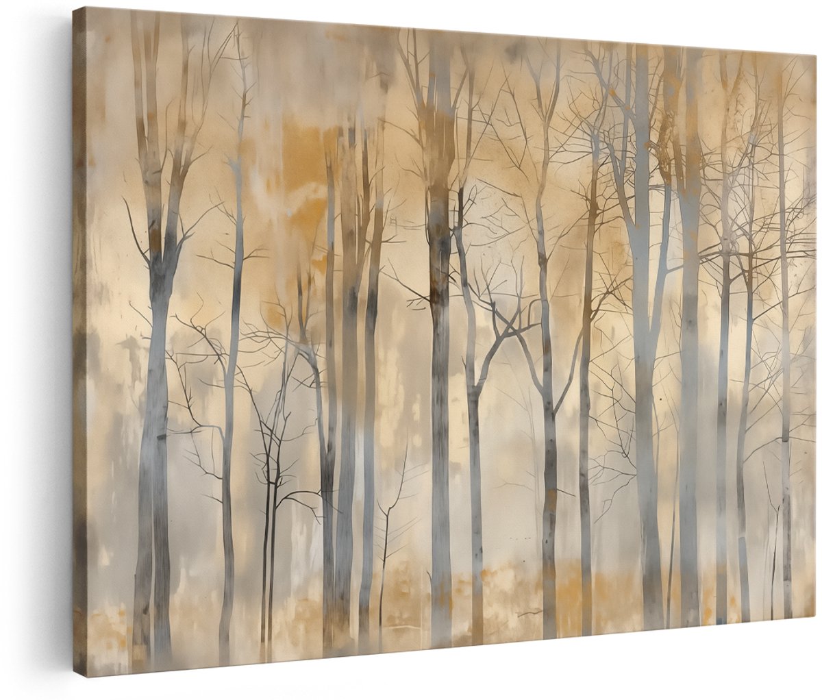 Artaza Canvas Schilderij Kunstwerk van Bomen in een Bos - 180x120 cm - Groot - Wanddecoratie Woonkamer - Schilderijen - Muurdecoratie