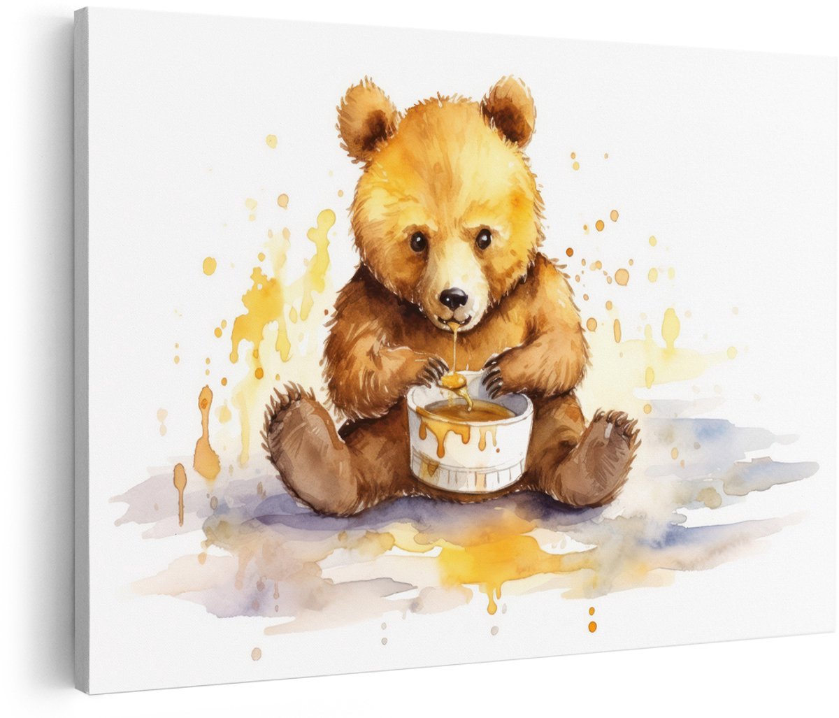 Artaza Canvas Schilderij Beer - 180x120 cm - Groot - Wanddecoratie Kinderkamer - Muurdecoratie Babykamer Dieren - Decoratie Honing Waterverf
