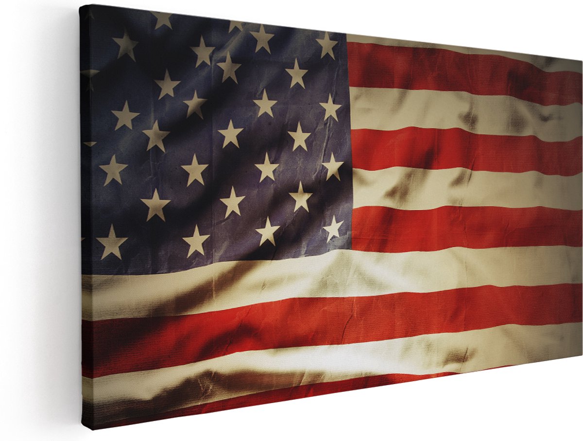 Artaza Canvas Schilderij Amerikaanse Vlag - Verenigde Staten - 180x90 cm - Groot - Wanddecoratie Woonkamer - Schilderijen - Muurdecoratie