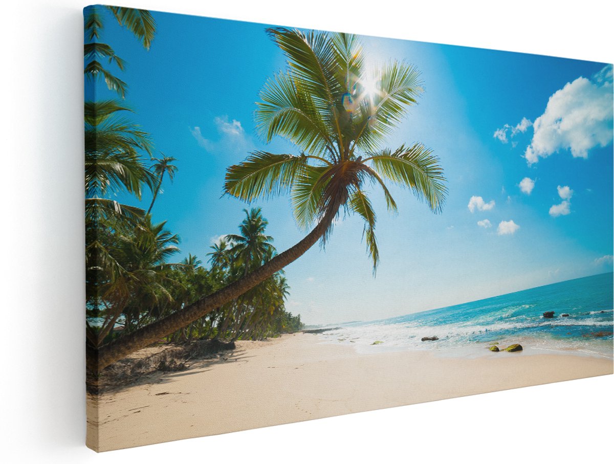 Artaza Canvas Schilderij Tropisch Strand En Zee In Sri Lanka - 180x90 cm - Groot - Wanddecoratie Woonkamer - Schilderijen - Muurdecoratie
