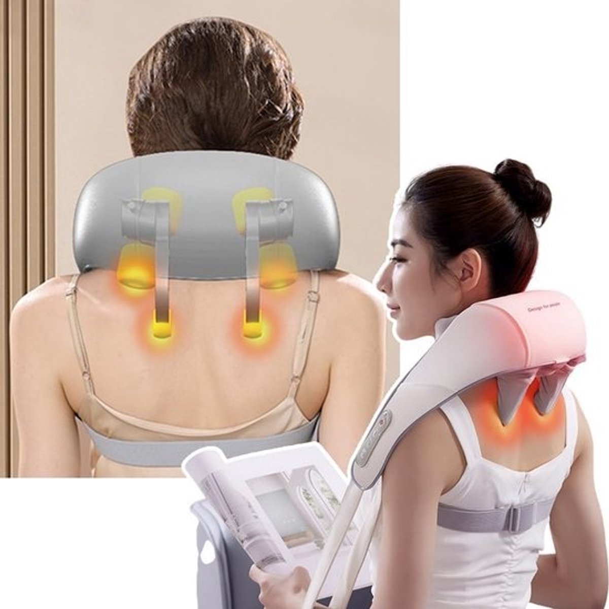 Draadloze Nekmassage Apparaat met 45℃ Warmte en 6 Massagekoppen | Spierontspanning Rug, Schouder, Been