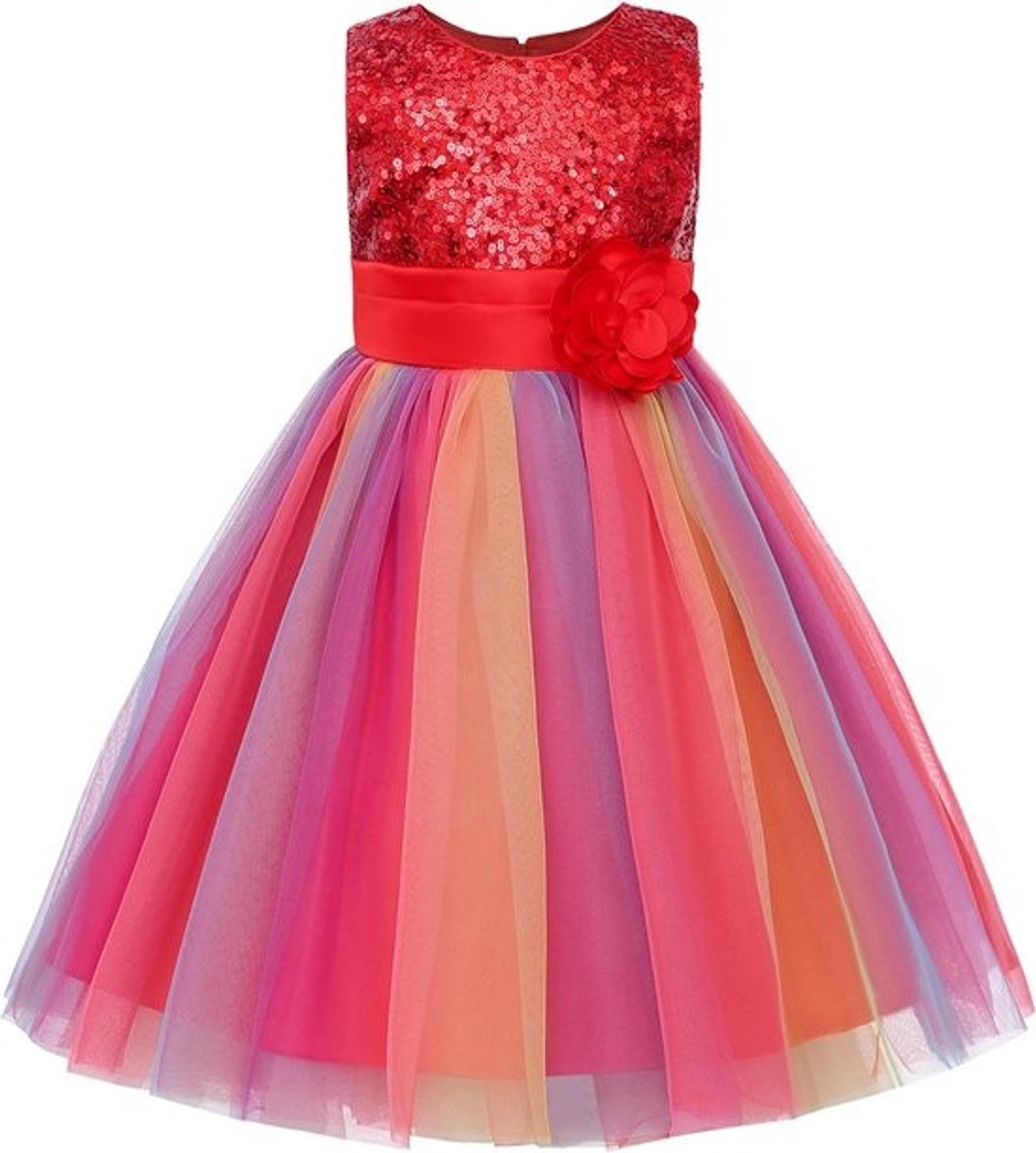 Meisjes Glitter Bloemen Jurk Mouwloos Feest Bruiloft Galajurk