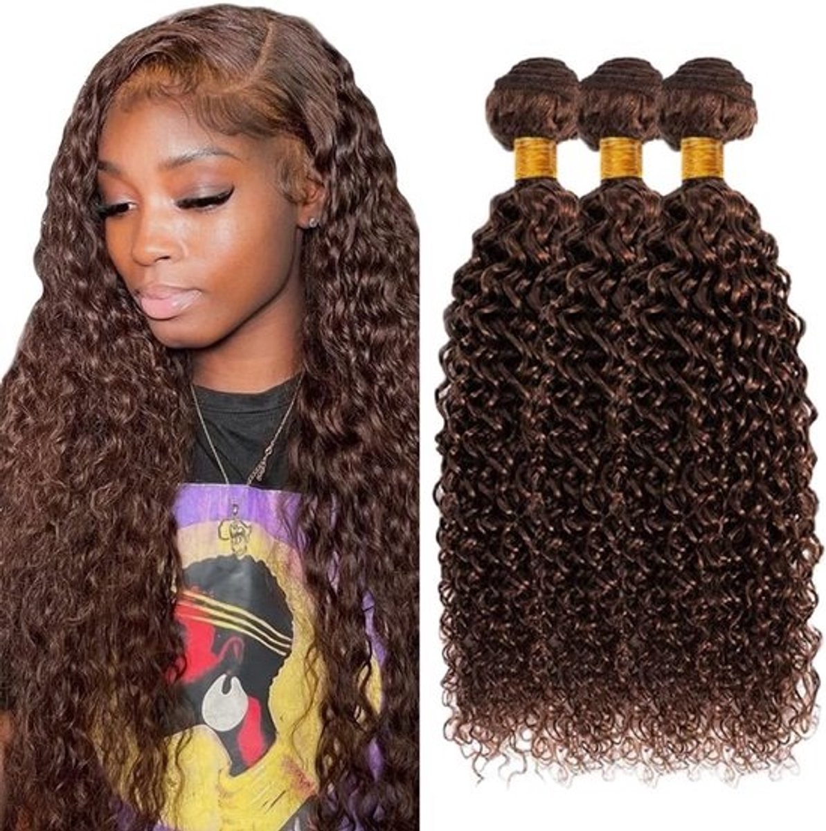 Kinky Curly Menselijke Haar Bundels in Chocolate Bruin - 85 cm, Echte Haar Extensions voor Dames