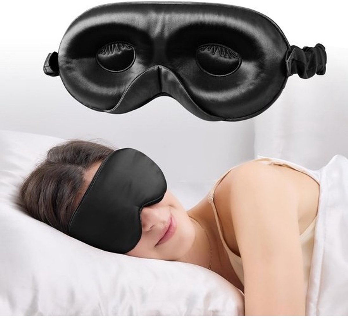 Luxe Slaapmasker Zijde 22 Momme met 3D Cups en Verstelbare Band - Volledige Lichtblokkering