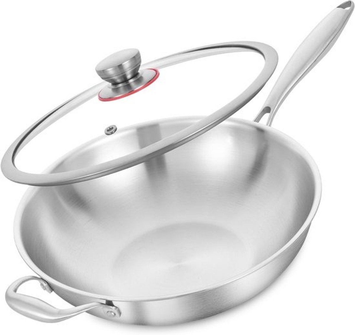 Grote Roestvrijstalen Wokpan 33 cm met Deksel - Geschikt voor Inductie - Oven- en Vaatwasserbestendig
