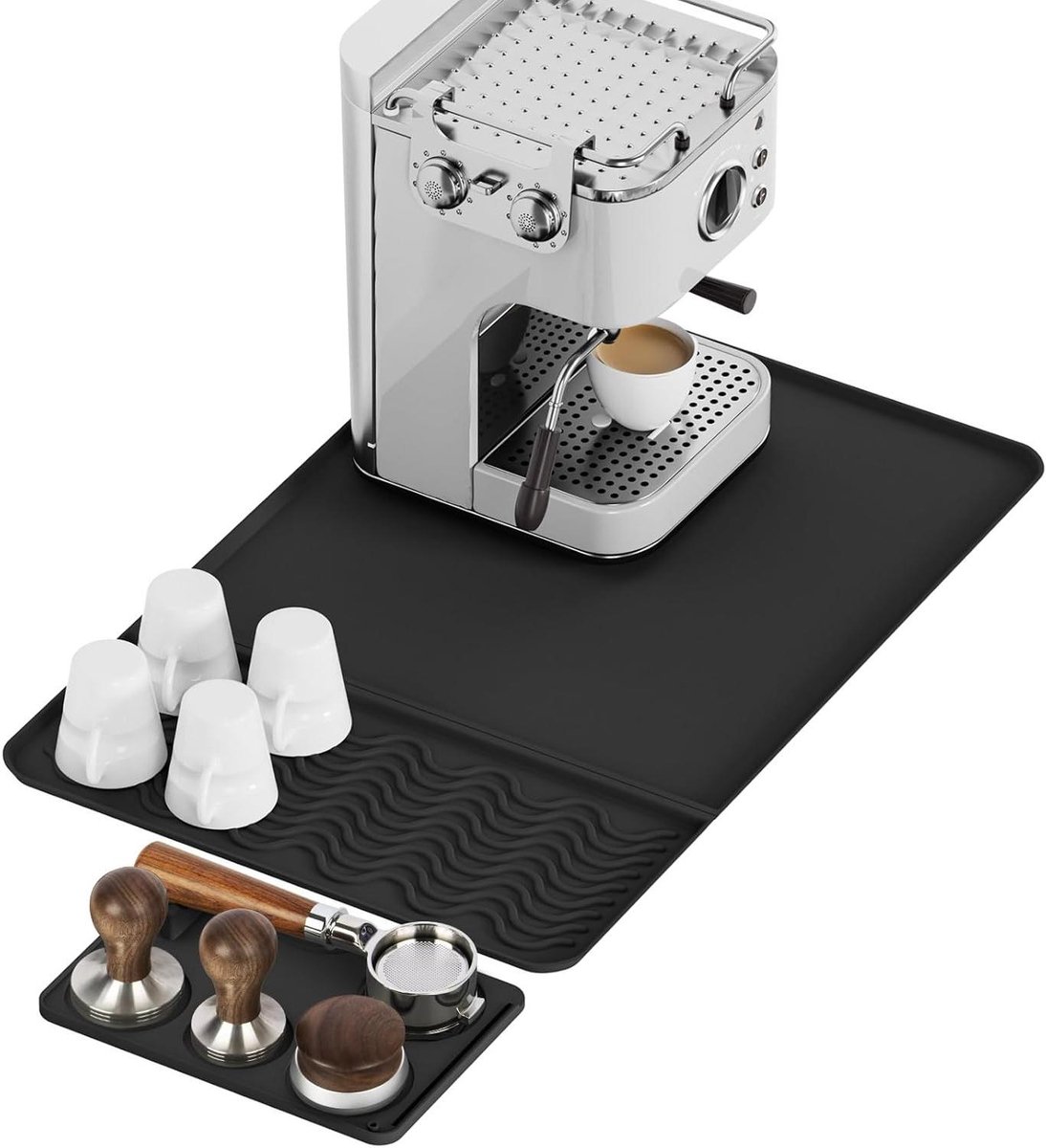 Koffiemat met Tampmat - Barista Onderlegger - Koffiehoek Organiseren - 2-in-1 Afneembaar Ontwerp - 60x40 cm - Zwart