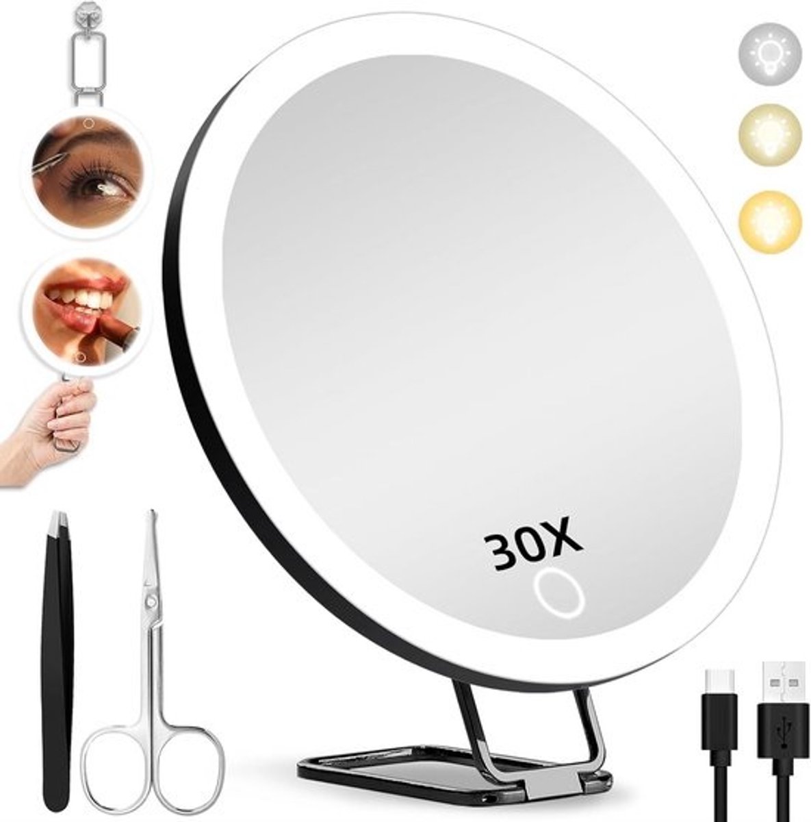 Vergrotende Make-up Spiegel met LED-verlichting en 3 Zuignappen - 6 Inch