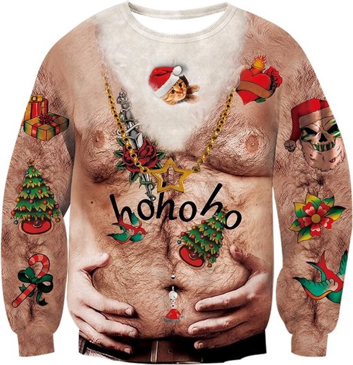 Grappige Lelijke Kersttrui Uniseks met 3D-Print van een Kerstman - Lange Mouwen Sweater