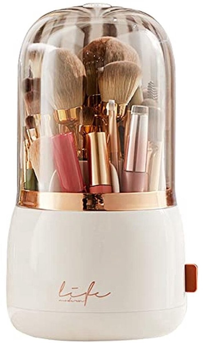 Roterende Make-uporganizer met Stofdicht Deksel - Cosmetische Organizer voor Lippenstift en Borstels