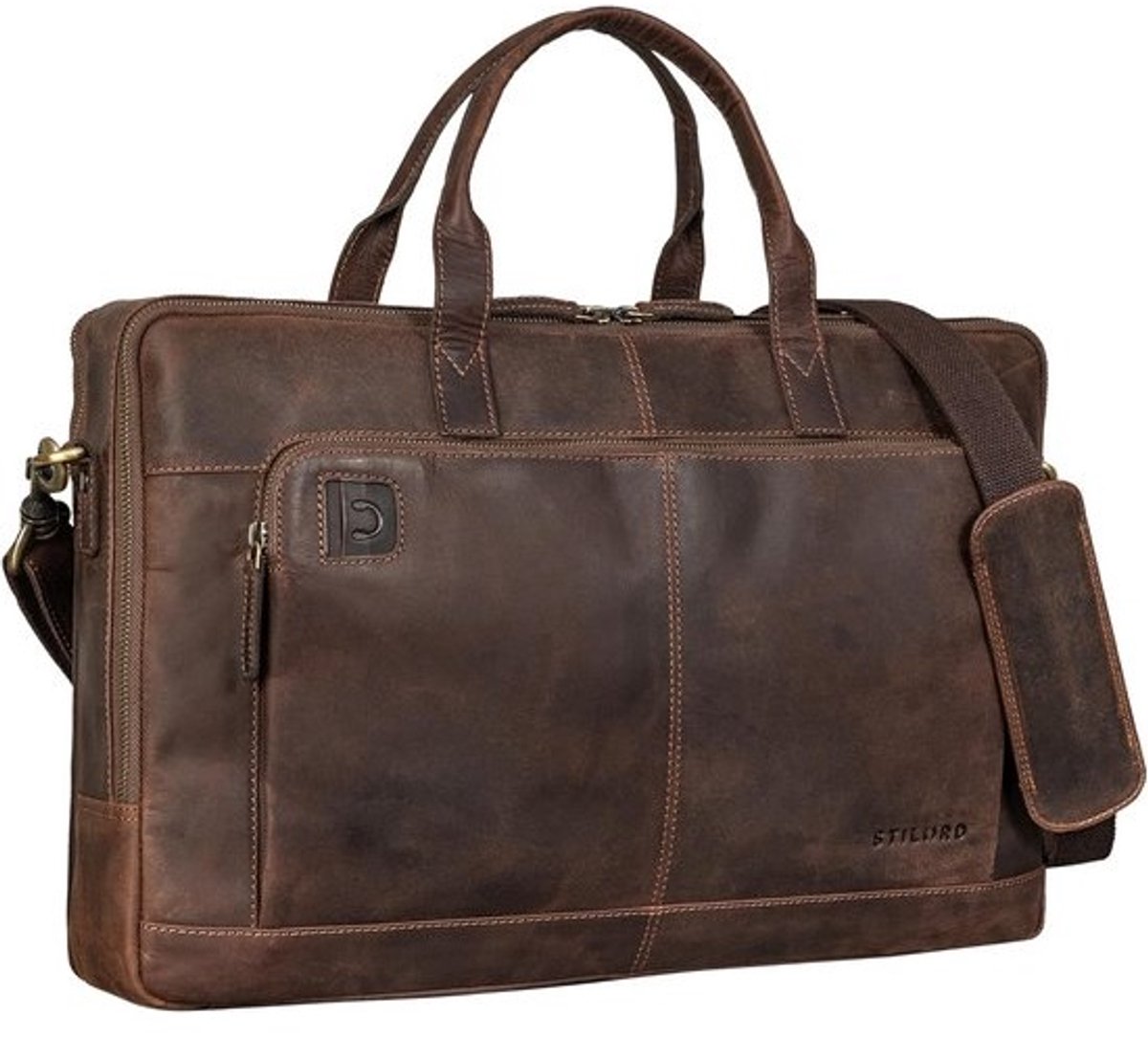 17 inch Leren Laptoptas - Handtas & Schouder Tas voor Laptops tot 17 Inch - Grote Opbergcapaciteit - Trolley Bevestiging - Vintage Leren Koffertje - voor Mannen & Vrouwen - bruin