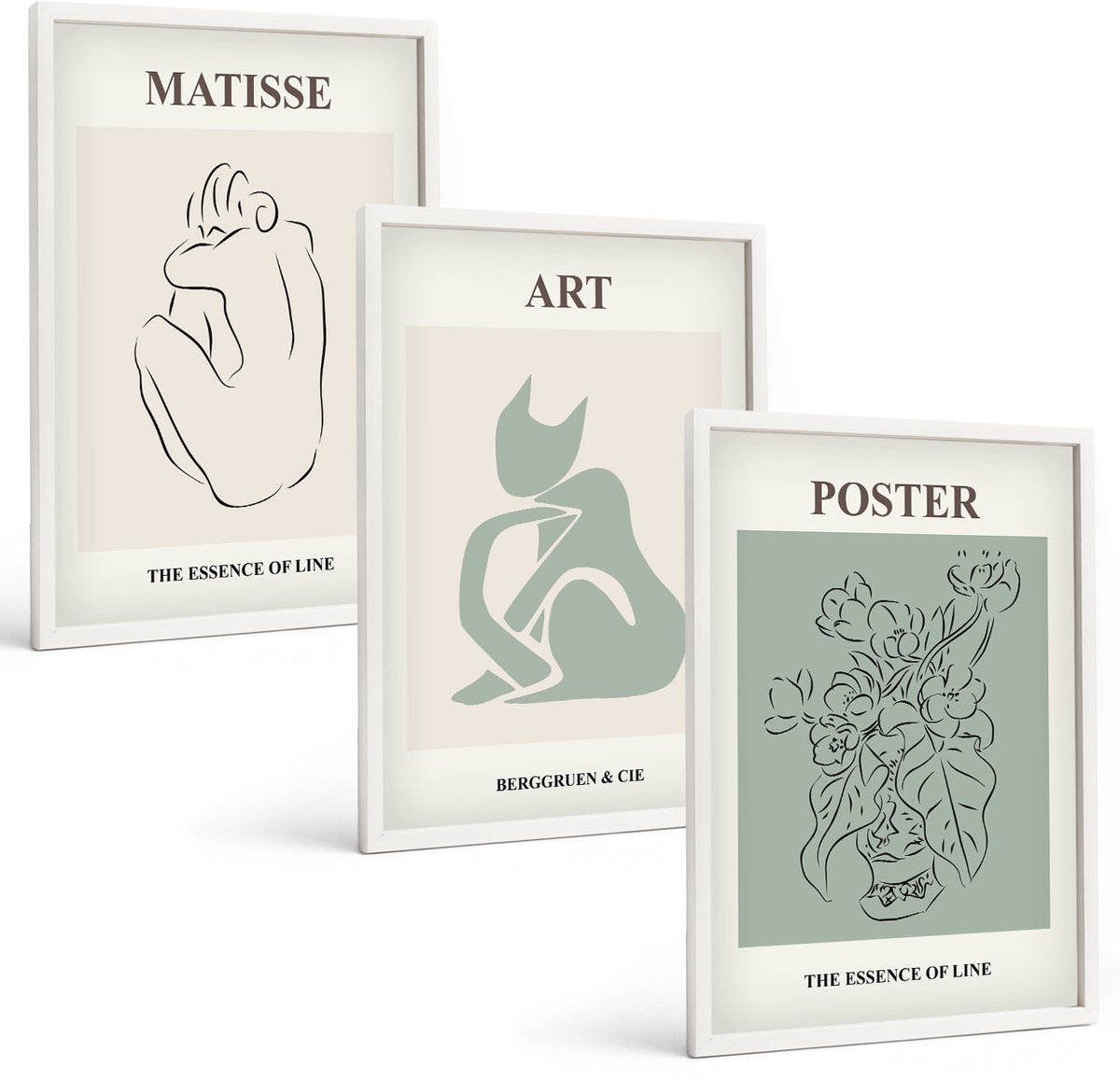 Wallfluent 3-Delige Schilderij Set - Posters In Beige- En Groentinten Van Henri Matisse - 40 x 60 - Muurdecoratie - Schilderijen Set - Woonkamer - Wanddecoratie