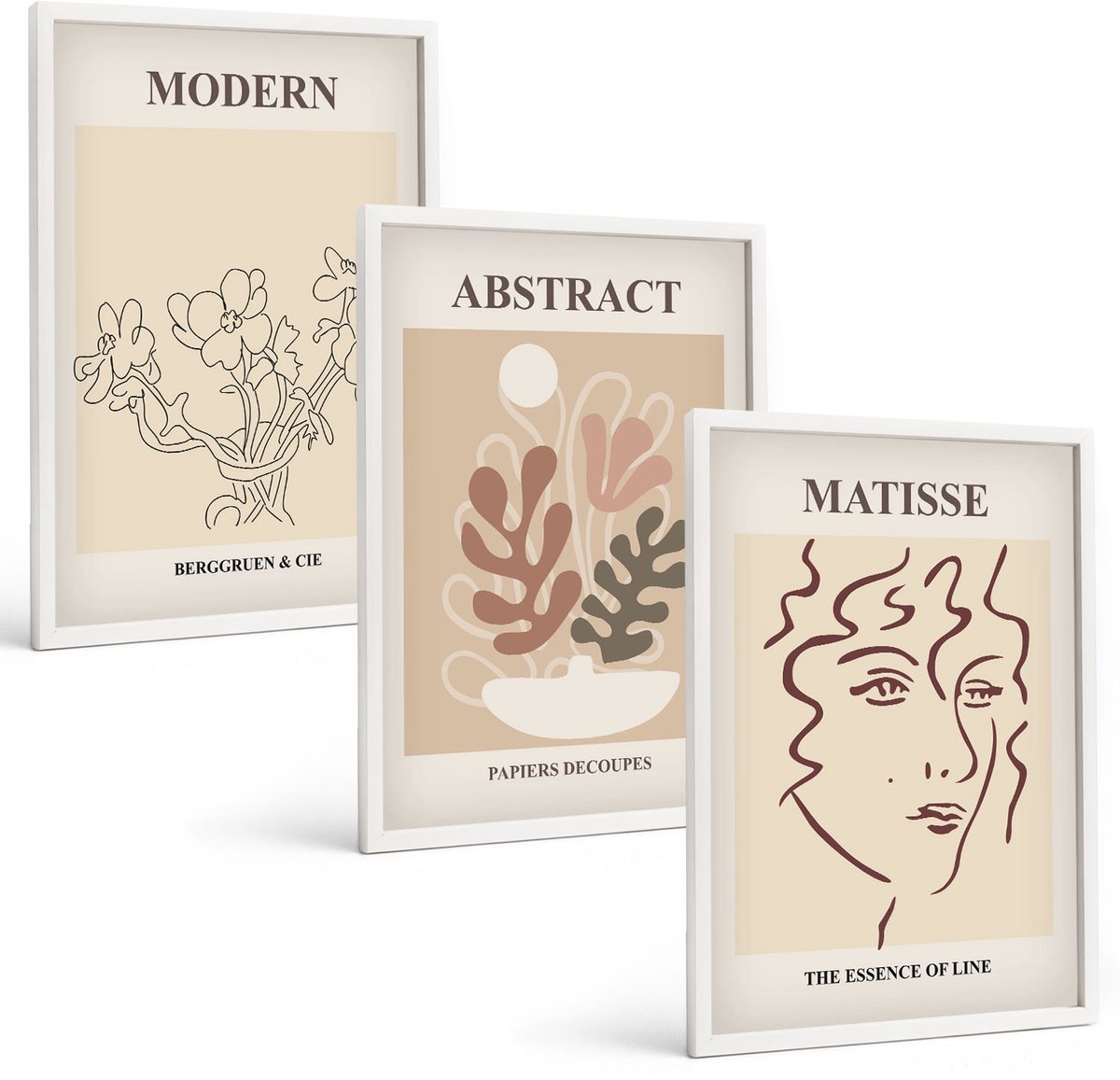 Wallfluent 3-Delige Schilderij Set - Plantenmotieven En Lijnen In Een Moderne Stijl - 40 x 60 - Muurdecoratie - Interieur Decoratie - Moderne Wanddecoratie