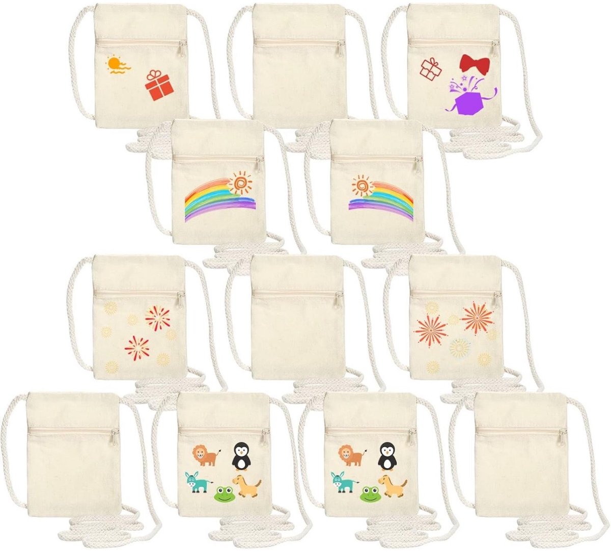 SSTRWGOOD Stoffen schildertassen - Set van 12 - 18 x 12 cm - Beige - Effen kleur - Stoffen tassen om in te schilderen - Draagtas geschikt voor schilderspullen, schoolspullen, geschikt voor feestjes, verjaardagen en bijeenkomsten
