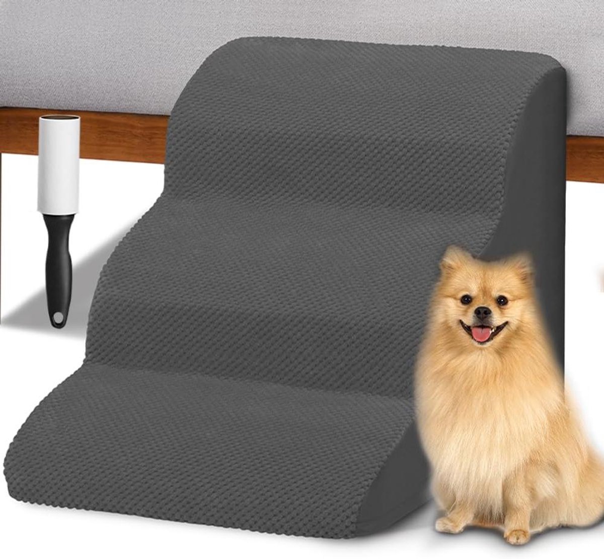 Huisdier Ladder - Honden Trappetje - Makkelijk Instappen - Afneembare Hoes - 3 Treden - Grijs
