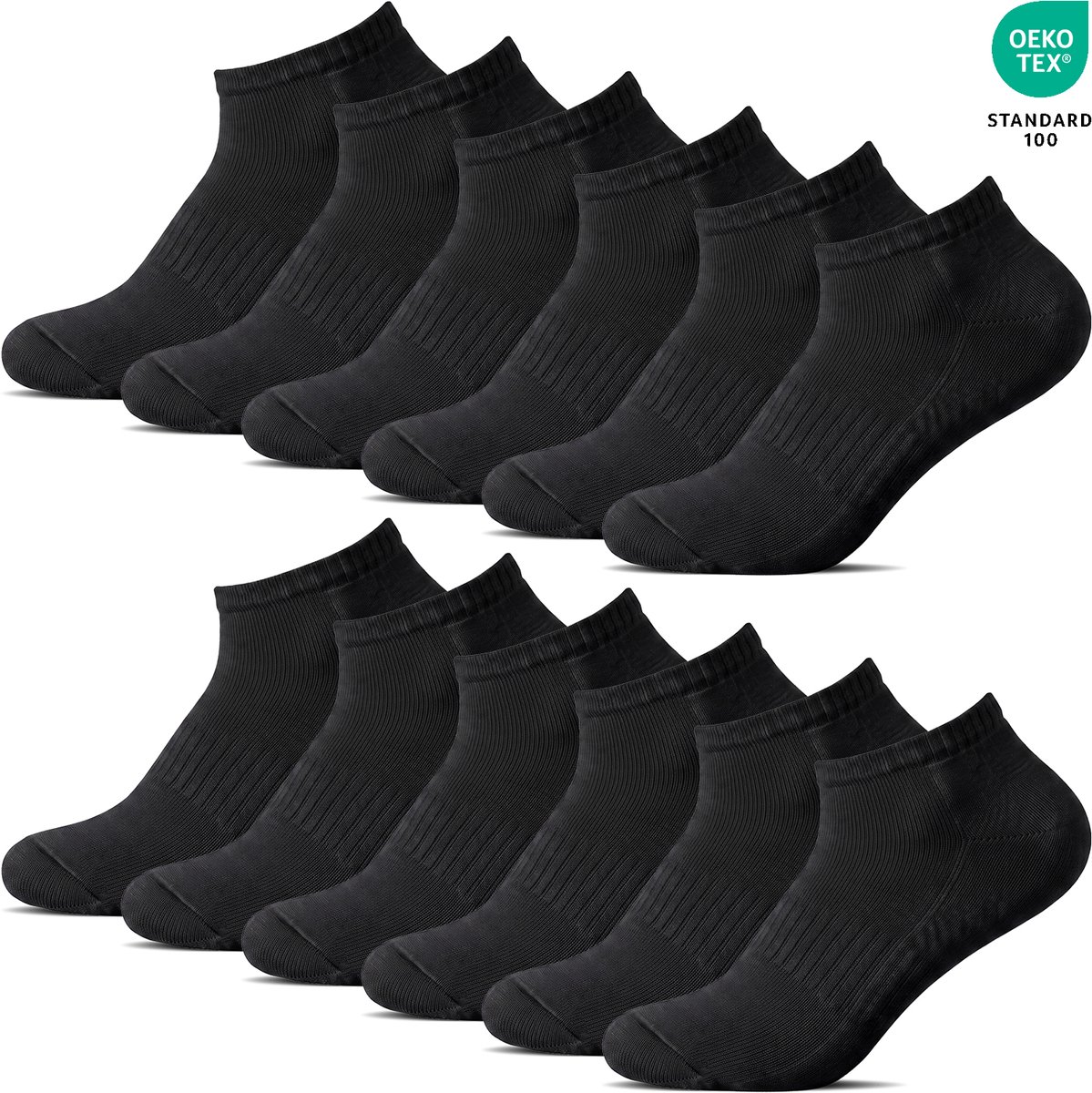 BENYSON® 12 Paar Sneakersokken Enkelsokken met Badstof Zool Sportsokken Casual - Zakt niet af - Katoen - Zwart - Maat 43-46 - Heren Dames Unisex - Zomersokken - Lage Sokken B-8101