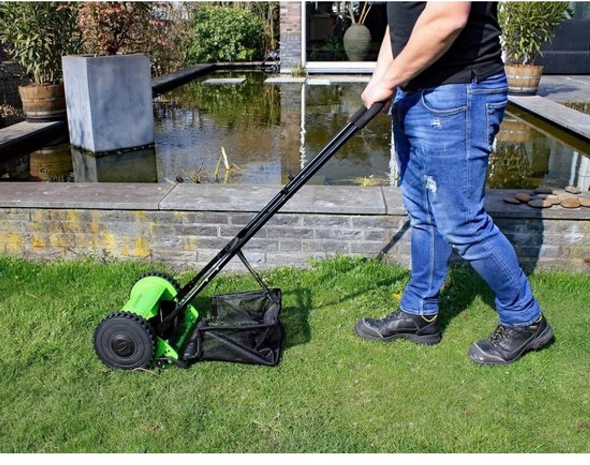 Handgrasmaaier 30 cm - Cilindermaaier Tuin - Gazon Onderhoud - 4 Hardmetalen Bladen - 18L Opvangbak